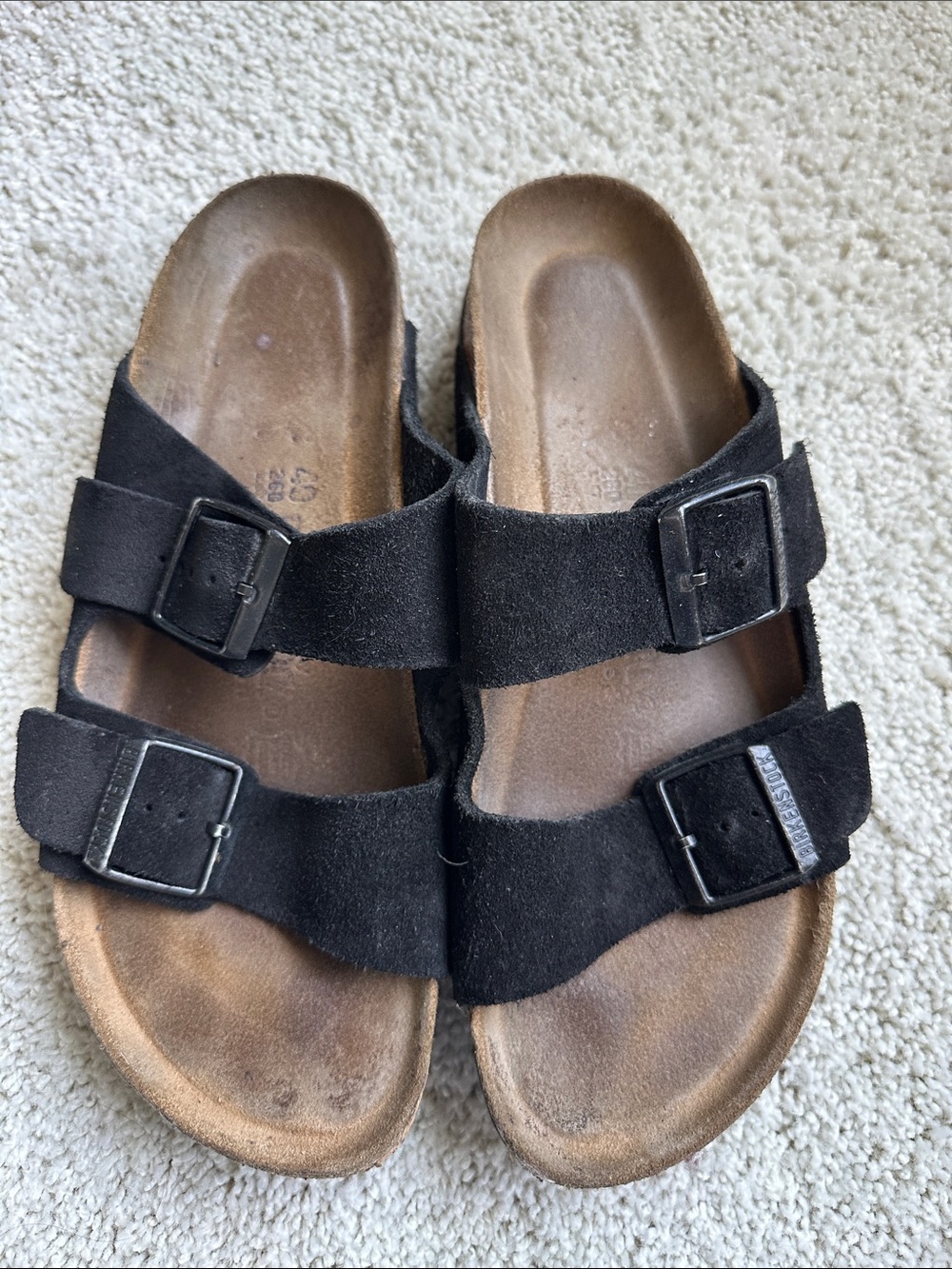 Birkenstock Arizona Black Suede Double Strap Slide Sandals Size 39 Narrow
